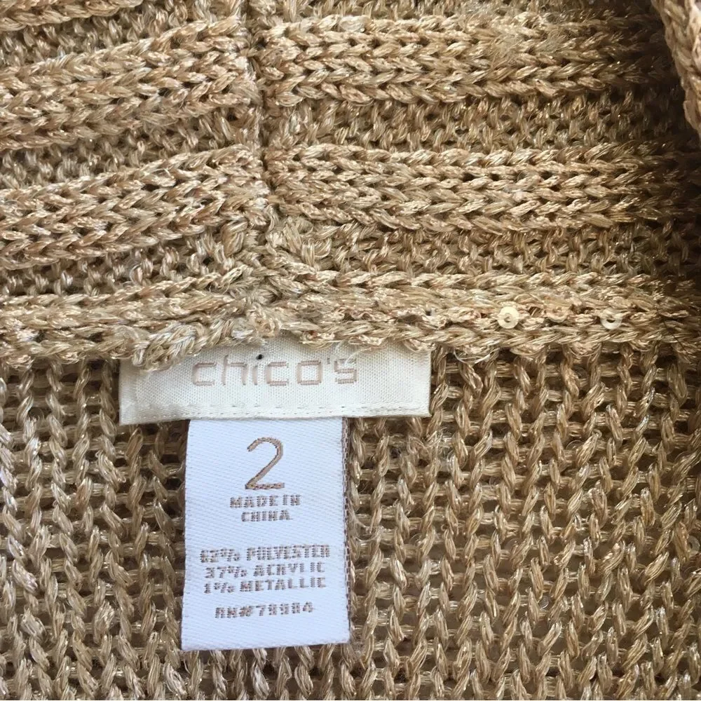 CHICOS WATERFALL CARDIGAN SWEATER IN METALLIC GOLD‎